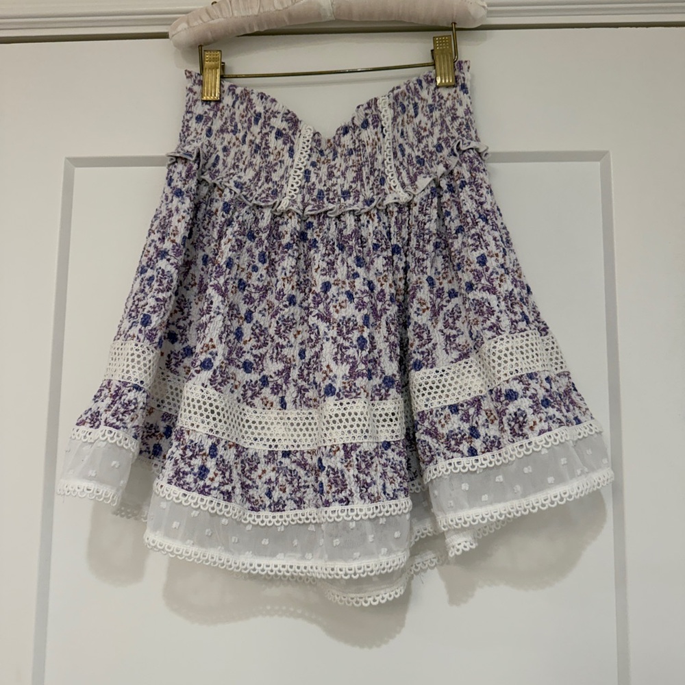 Katie J NYC Lavender Floral Tiered Lace-Trim Skirt